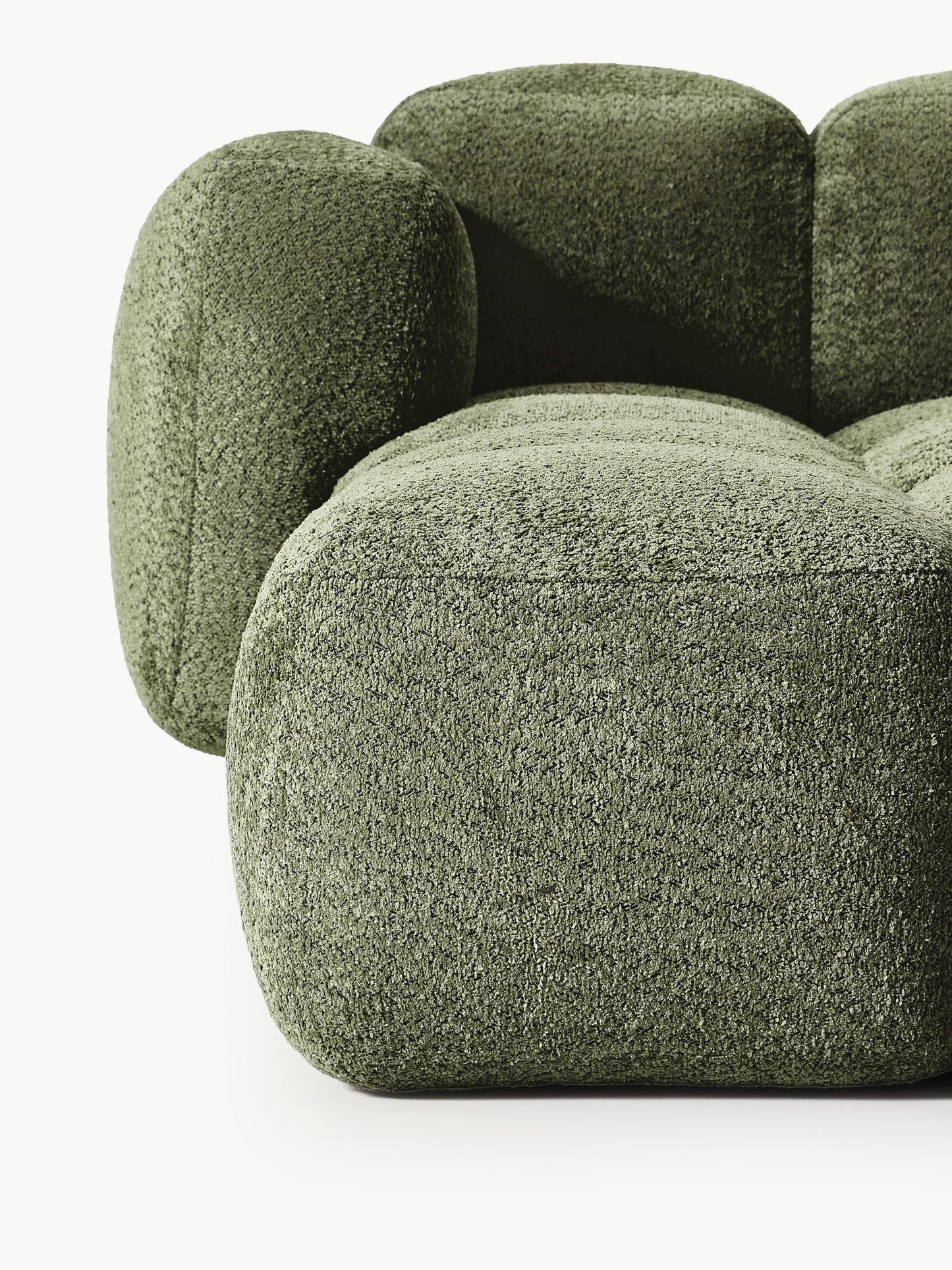 Modulares Sofa Tayla (4-Sitzer) aus Teddy-Bouclé mit Hocker (links/rechts)