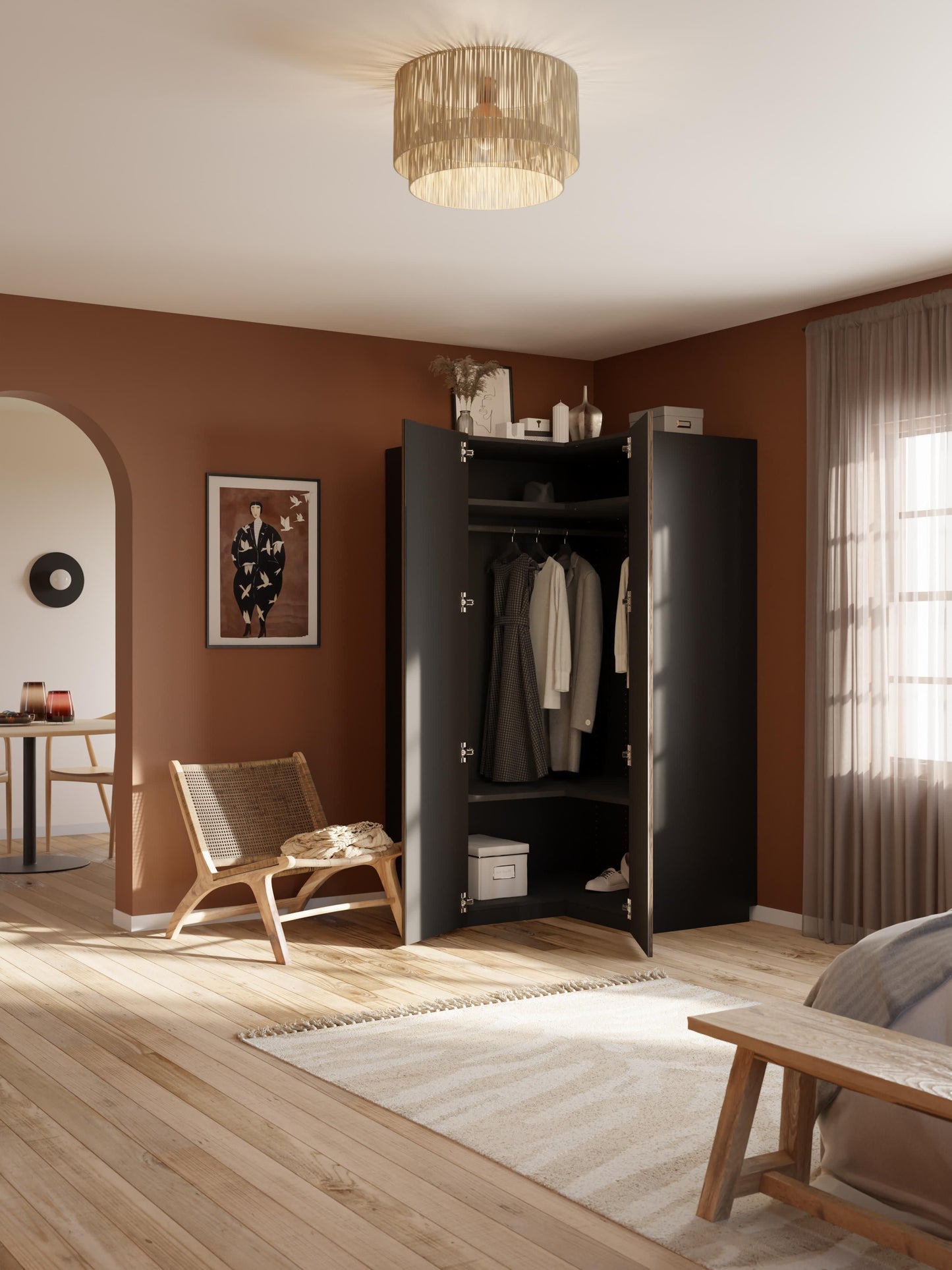 Modularer Eck-Kleiderschrank Simone, 115 cm Breite