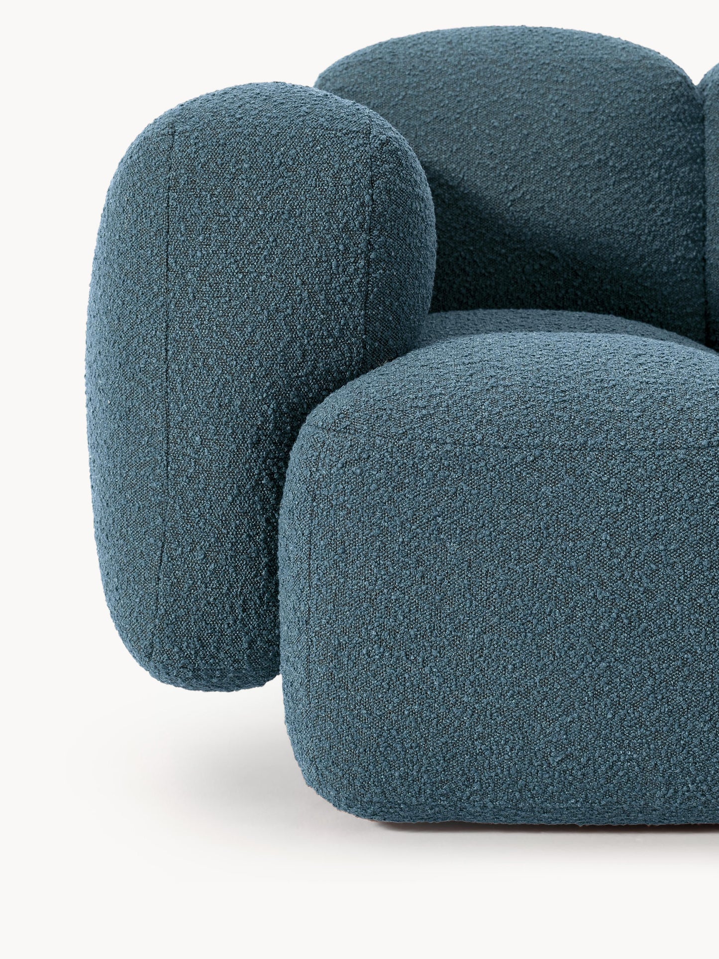 Modulares Sofa Tayla (3-Sitzer) aus Bouclé mit Hocker (links/rechts)