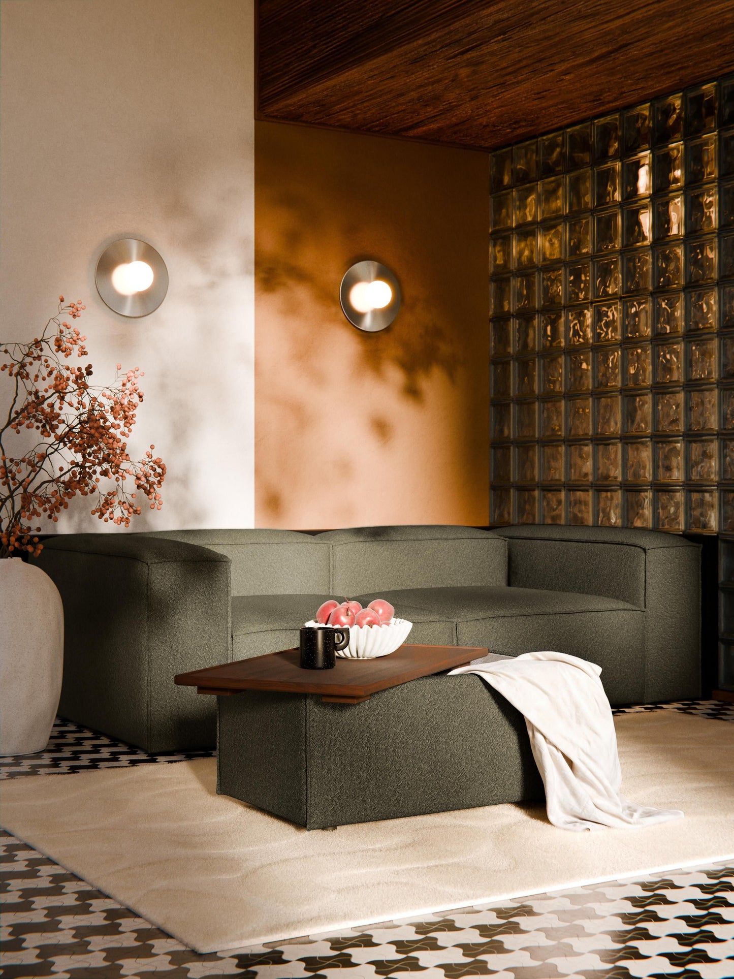 Sofa-Hocker Lennon aus Bouclé mit Stauraum
