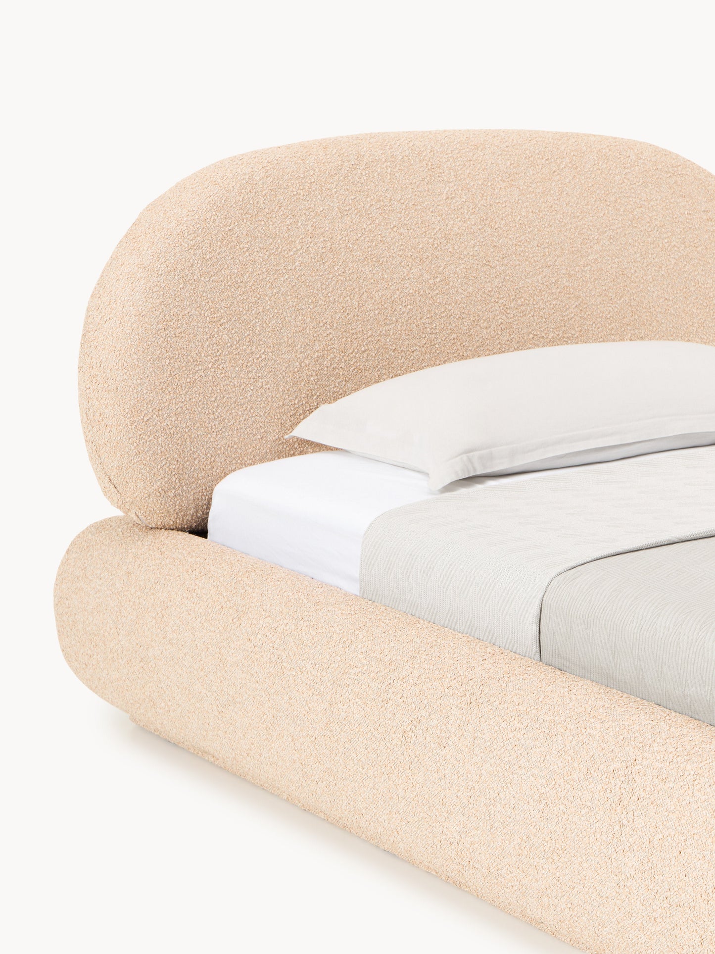 Bouclé-Polster-Einzelbett Alba mit Stauraum