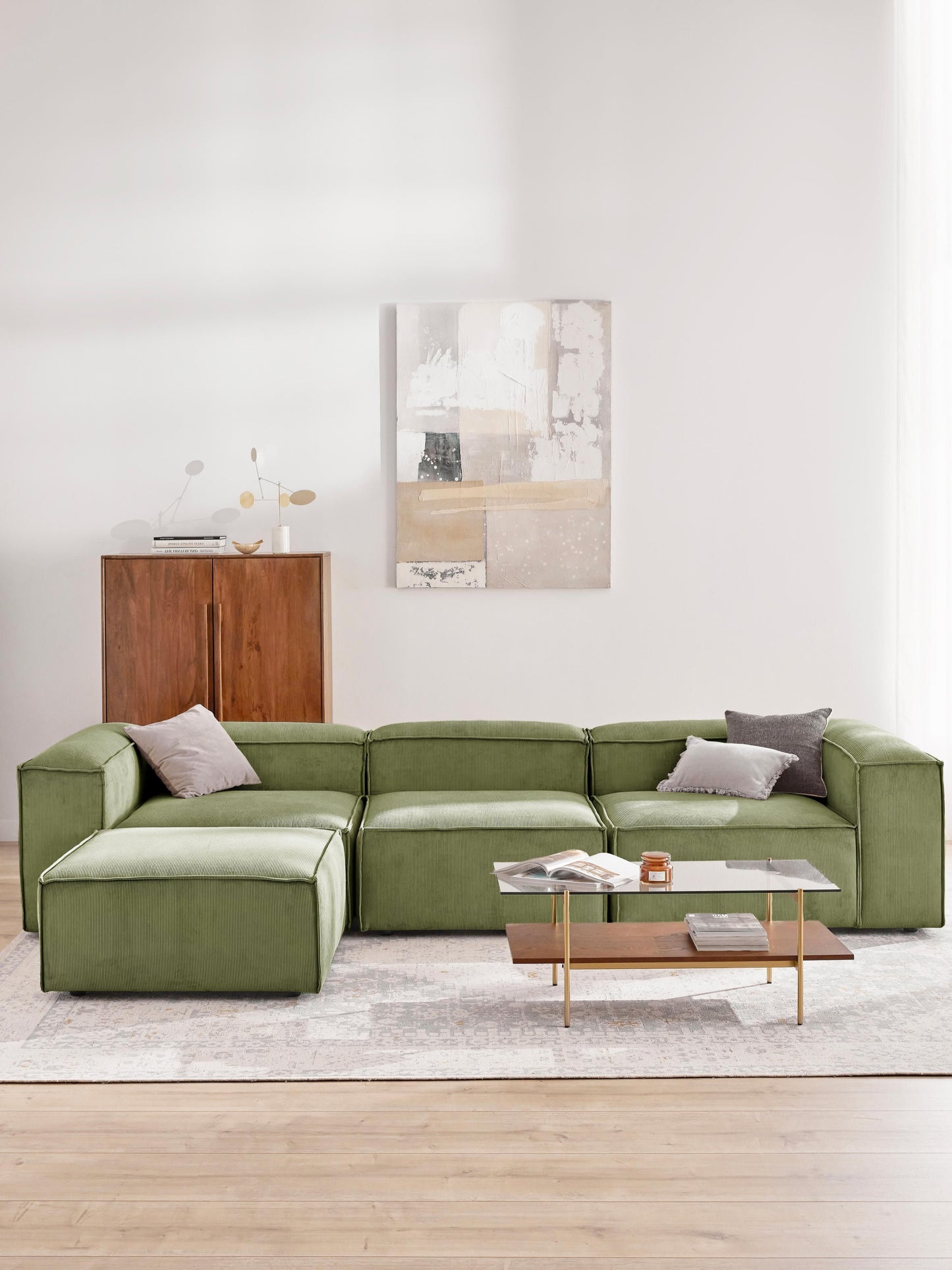 Modulares Sofa Lennon (4-Sitzer) aus Cord mit Hocker (links/rechts)