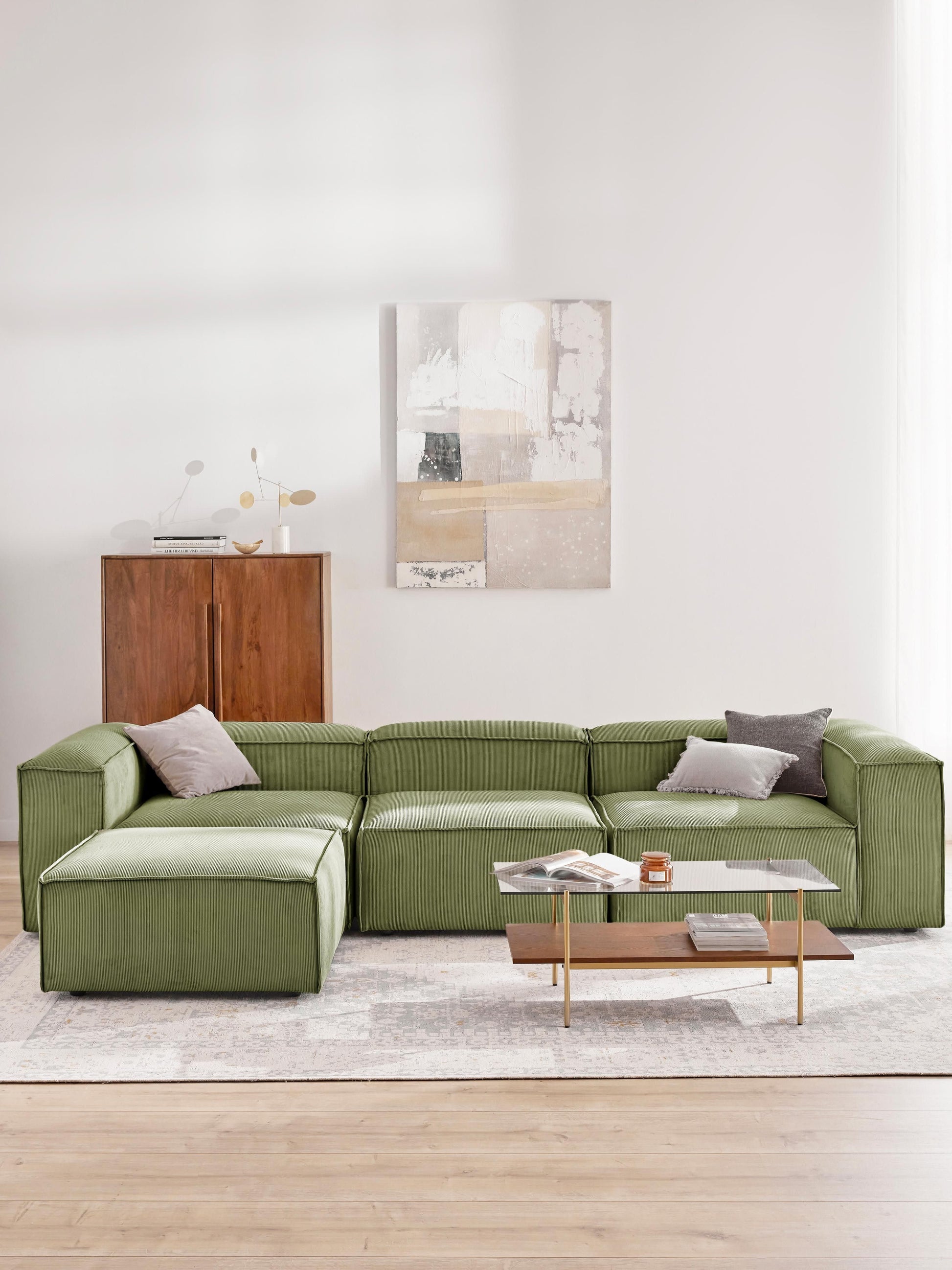 Modulares Sofa Lennon (4-Sitzer) aus Cord mit Hocker (links/rechts)