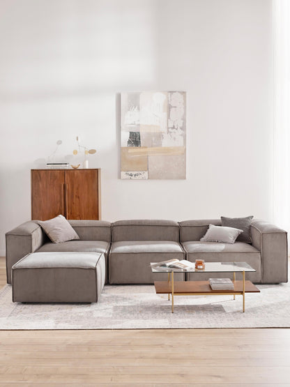 Modulares Sofa Lennon (4-Sitzer) aus Cord mit Hocker (links/rechts)