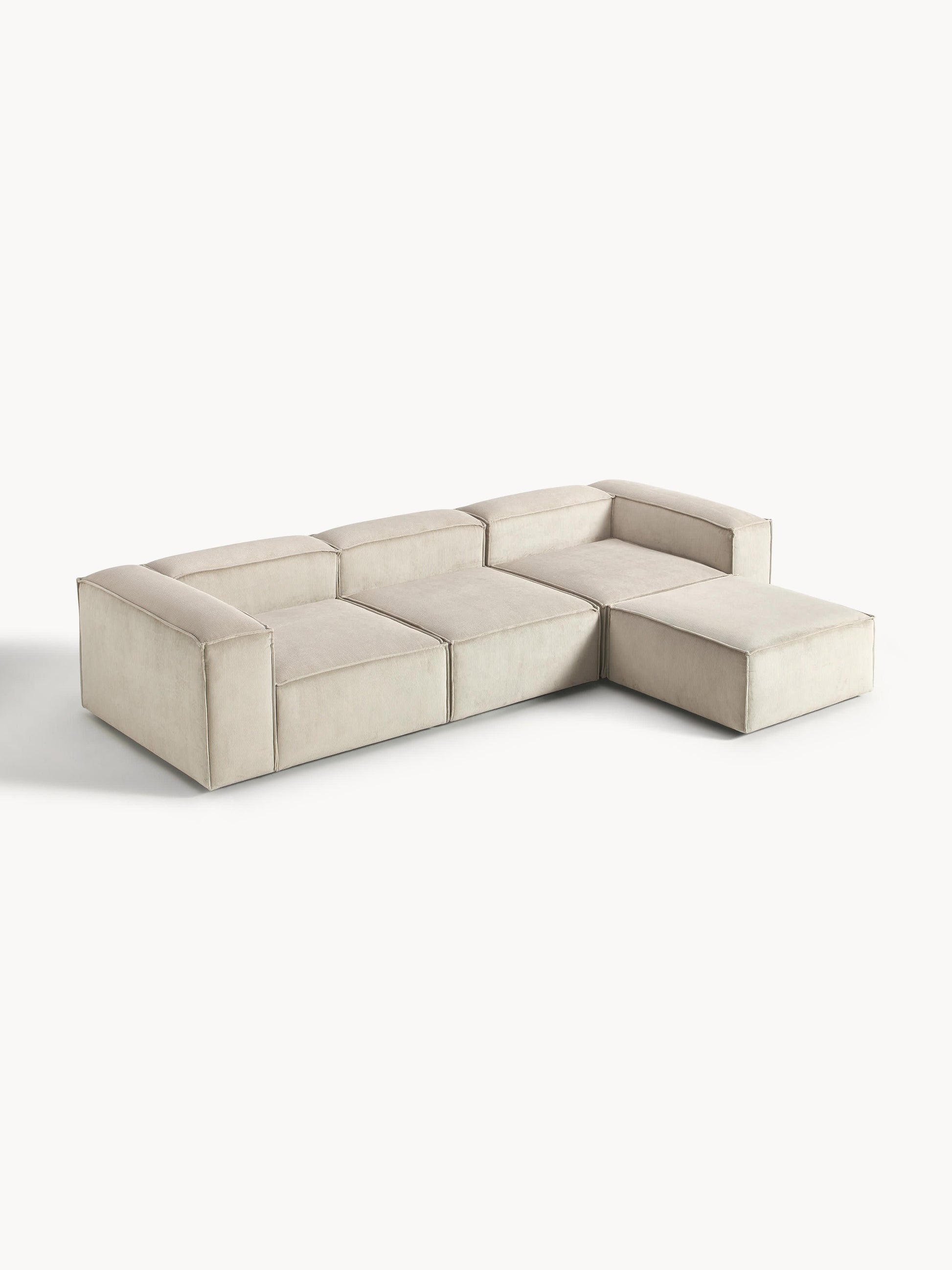 Modulares Sofa Lennon (4-Sitzer) aus Cord mit Hocker (links/rechts)