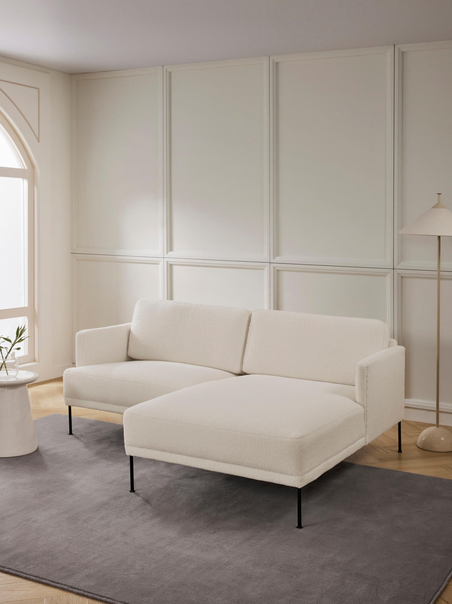 Kleines Ecksofa Fluente aus Teddystoff