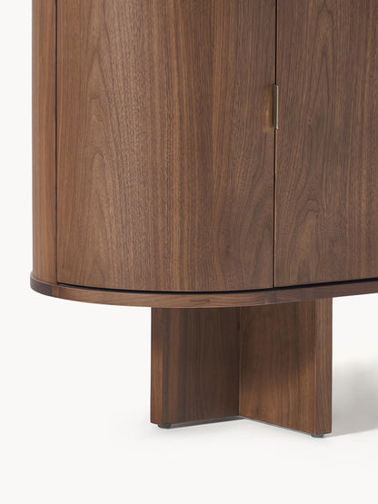 Holz-Sideboard Zumi mit abgerundeten Ecken und Marmorplatte