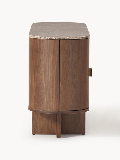 Holz-Sideboard Zumi mit abgerundeten Ecken und Marmorplatte