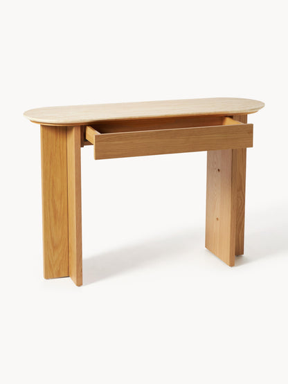 Holz-Konsole Zumi mit Travertinplatte und Schublade