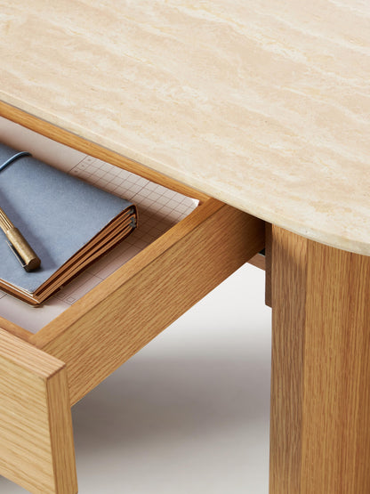 Holz-Konsole Zumi mit Travertinplatte und Schublade