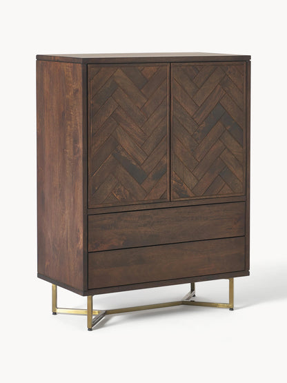 Galeriebild 1 - Highboard Luca aus Mangoholz mit Fischgrät-Muster