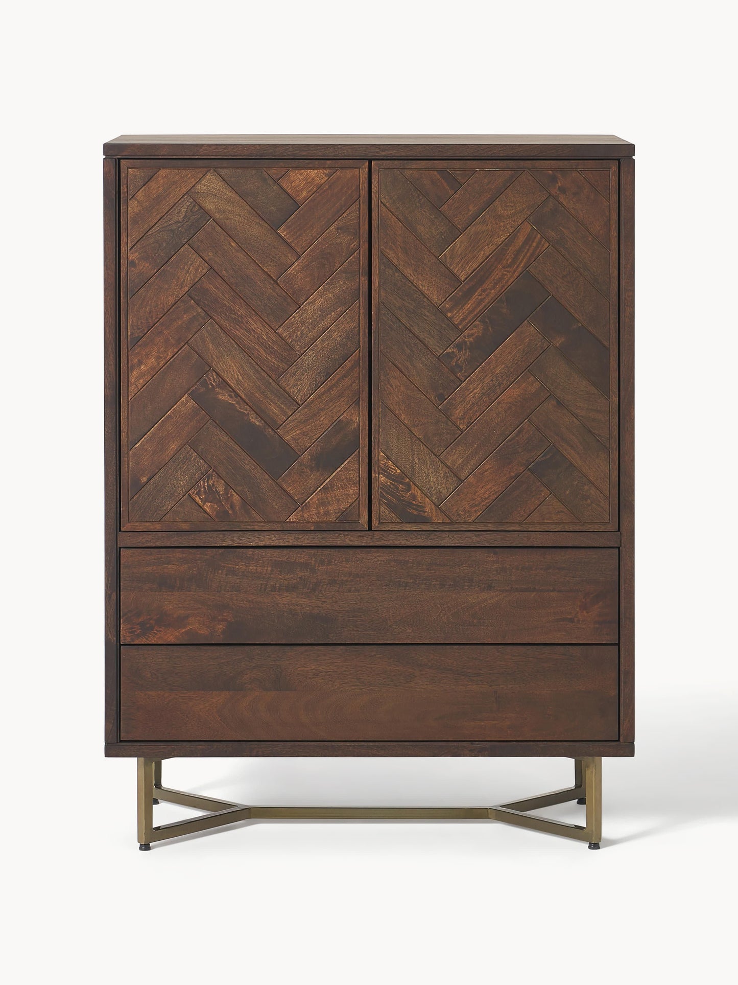 Highboard Luca aus Mangoholz mit Fischgrät-Muster