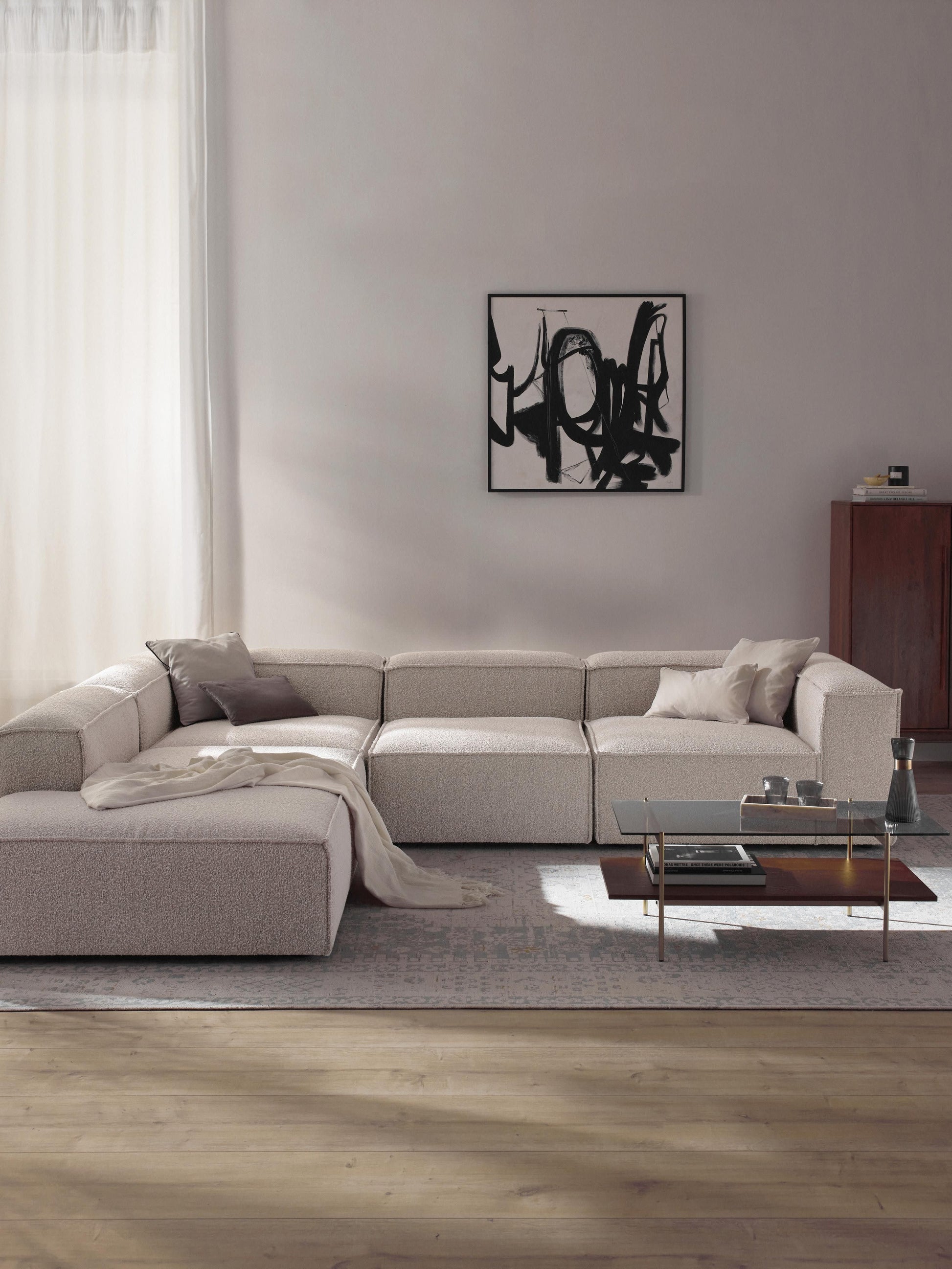 Modulares XL-Ecksofa Lennon (4-Sitzer) aus Bouclé
