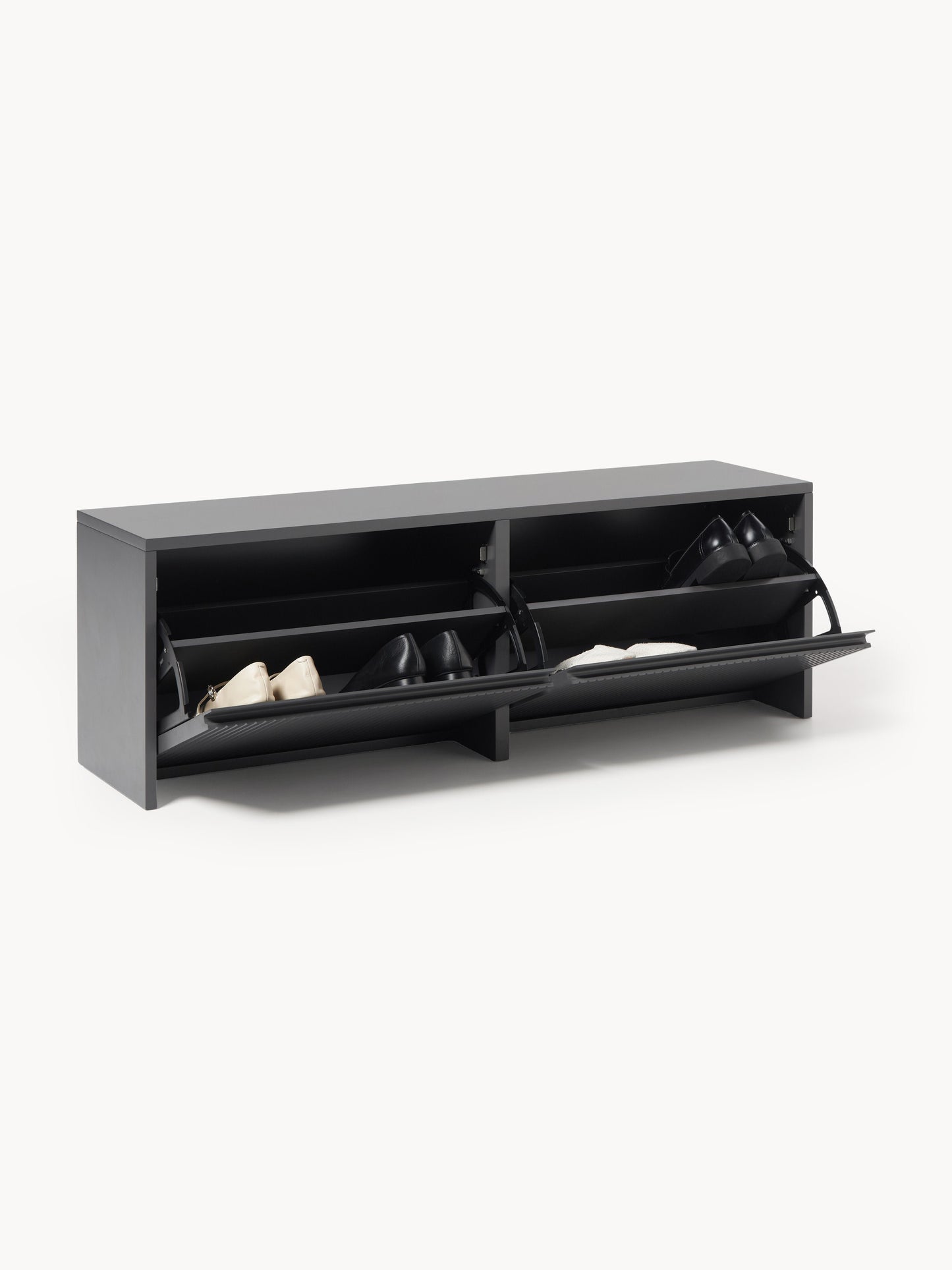 Wand-Schuhschrank Shea mit Klappfächern und geriffelter Front