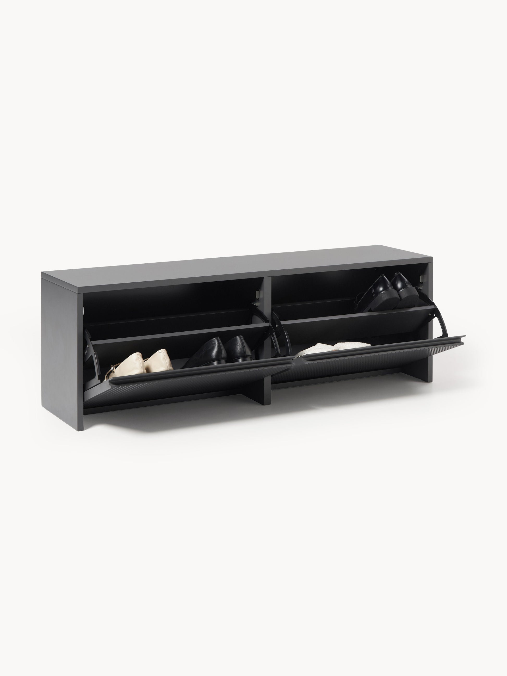 Wand-Schuhschrank Shea mit Klappfächern und geriffelter Front