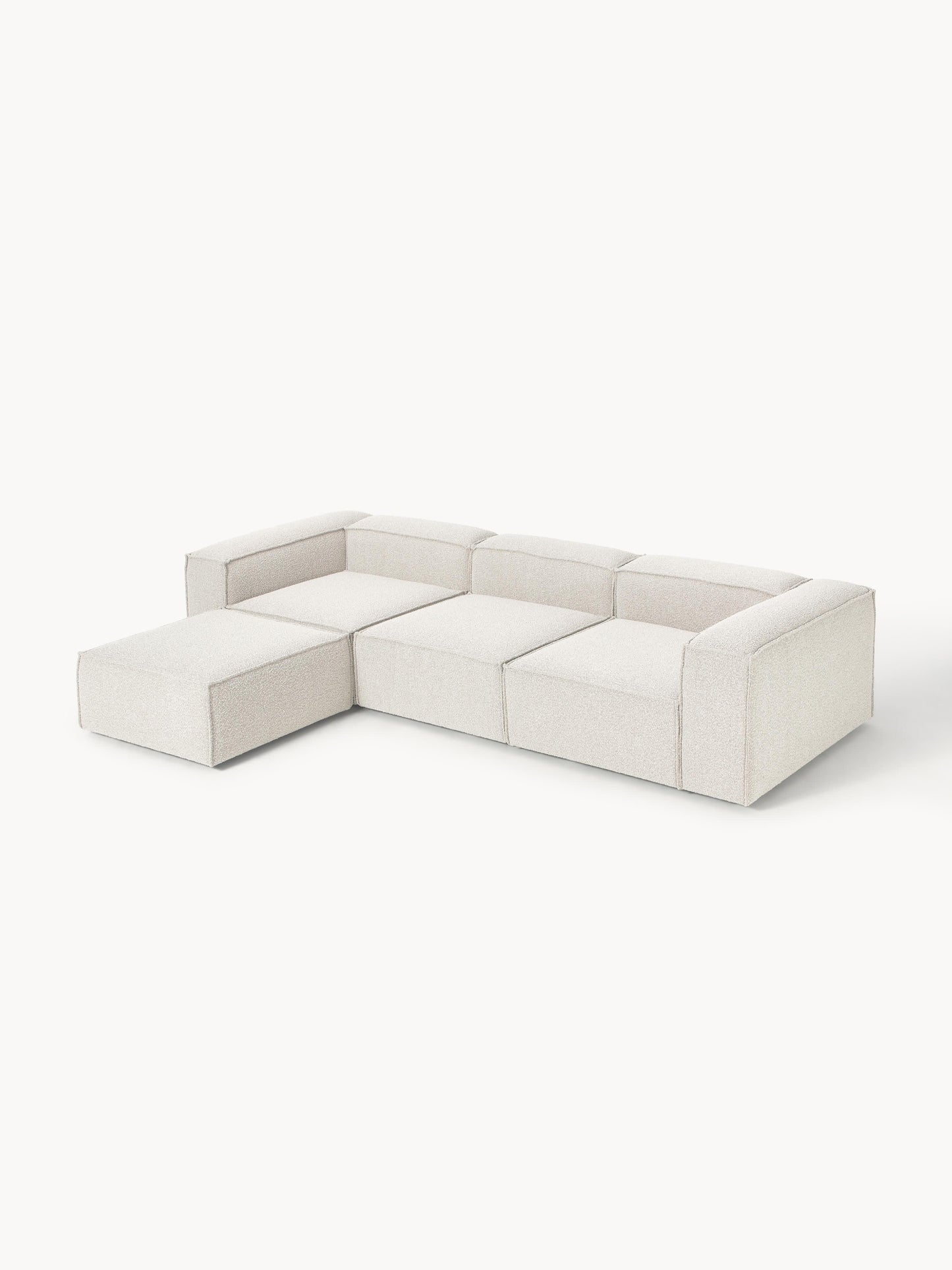 Modulares Sofa Lennon (4-Sitzer) aus Bouclé mit Hocker (links/rechts)
