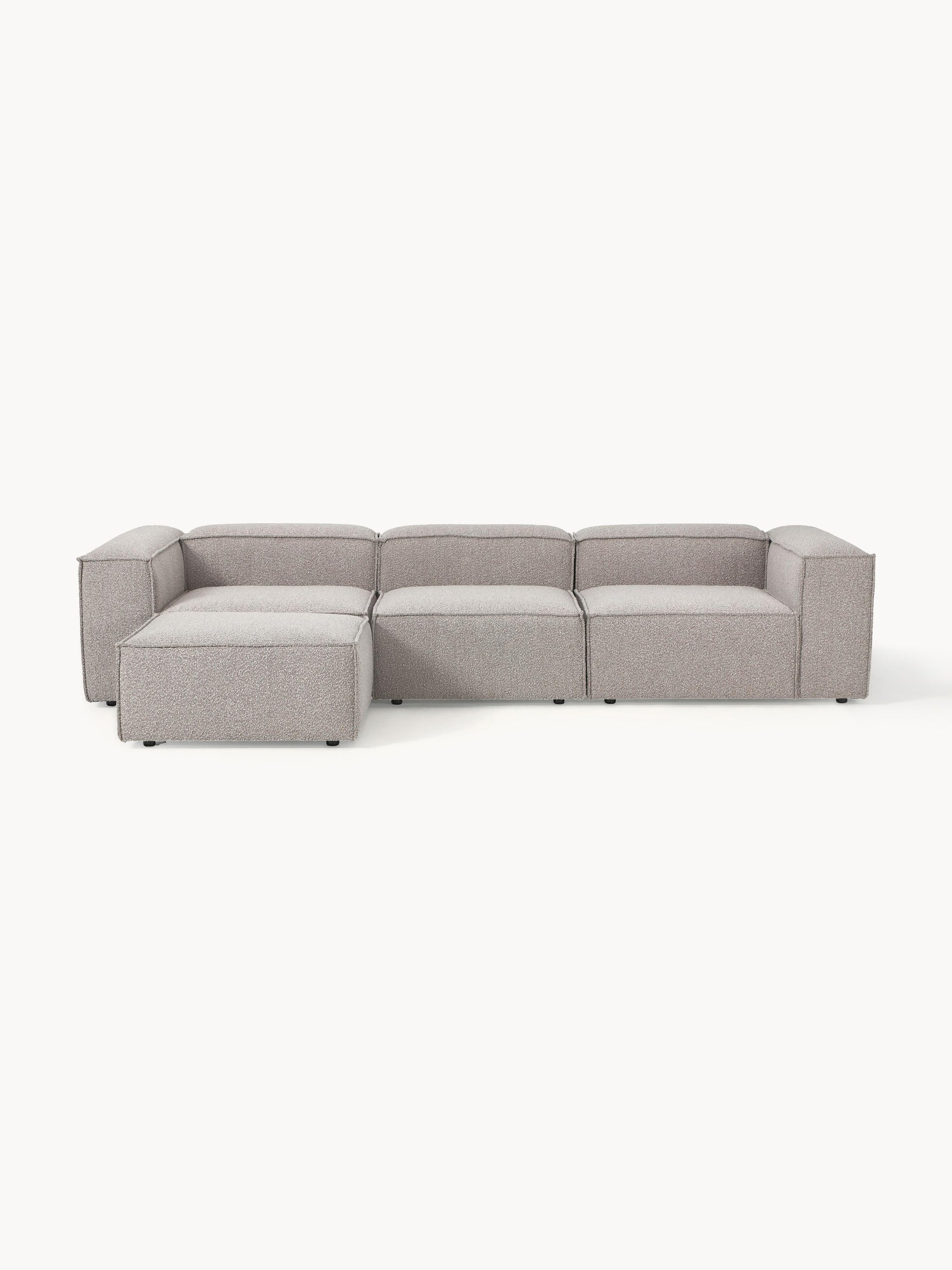 Modulares Sofa Lennon (4-Sitzer) aus Bouclé mit Hocker (links/rechts)