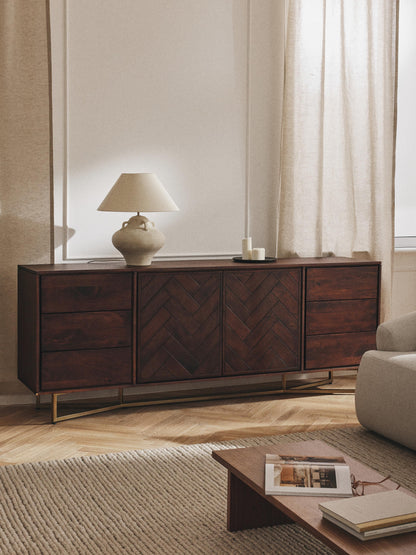 XL-Sideboard Luca aus Mangoholz mit Fischgrät-Muster
