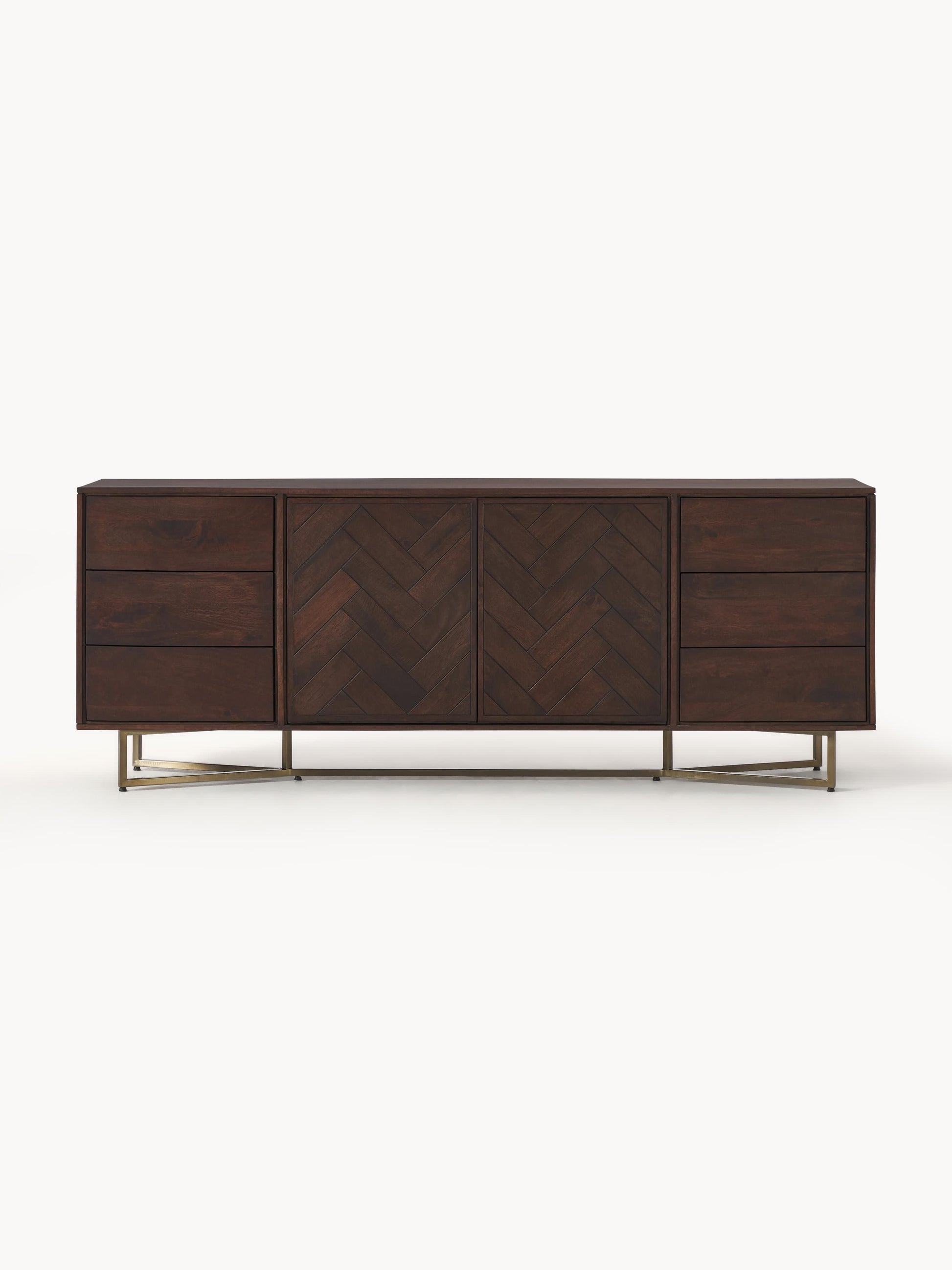 XL-Sideboard Luca aus Mangoholz mit Fischgrät-Muster