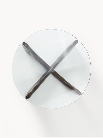 Runder Holz-Couchtisch Miya mit Glasplatte