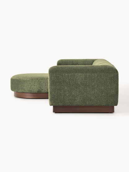 Modulares Sofa Natalie (3-Sitzer) aus Teddy-Bouclé mit Hocker (links/rechts)