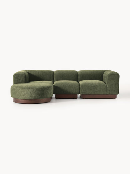 Galeriebild 1 - Modulares Sofa Natalie (3-Sitzer) aus Teddy-Bouclé mit Hocker (links/rechts)