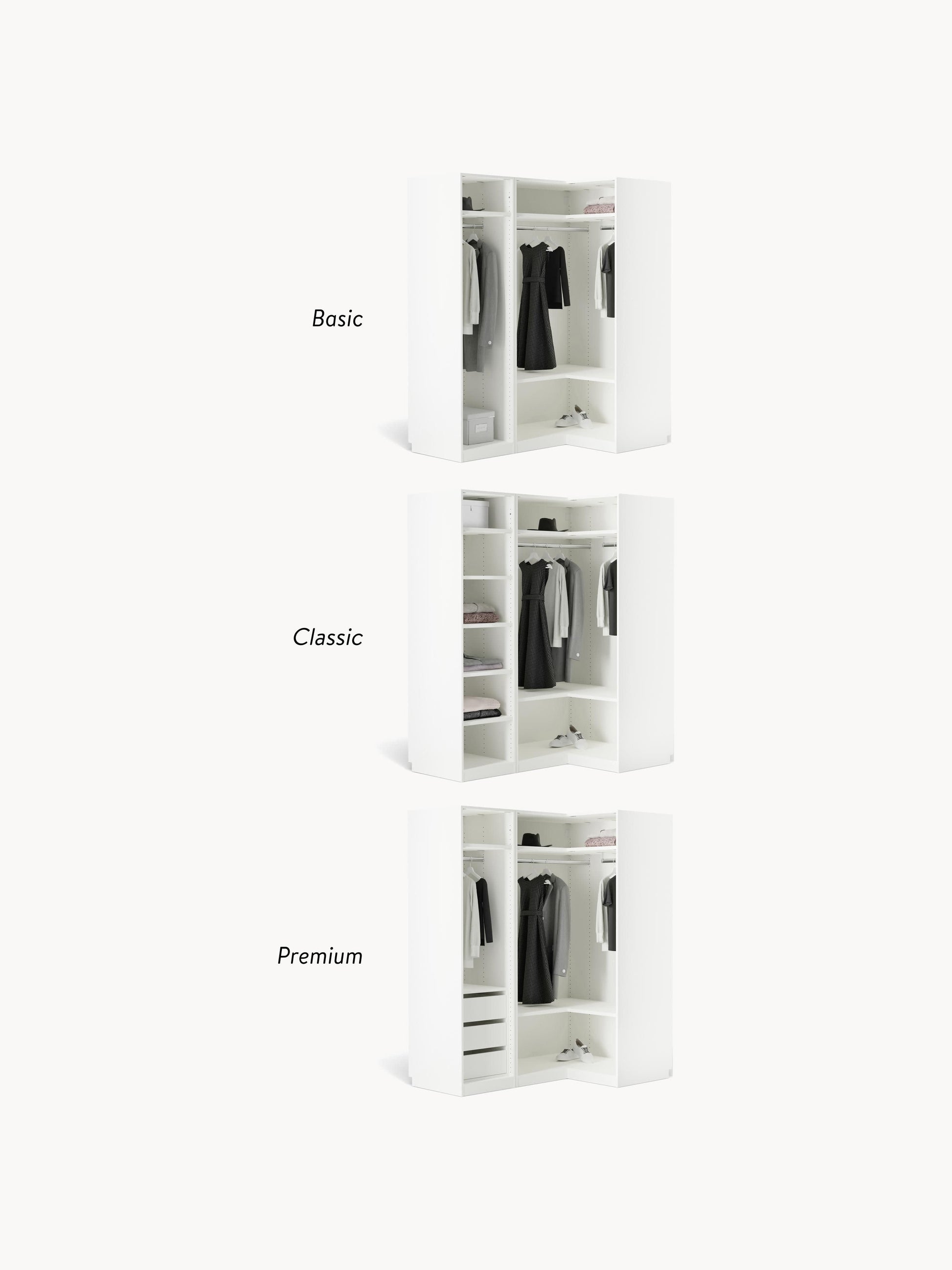 Modularer Eck-Kleiderschrank Simone, 165 cm Breite, in verschiedenen Größen