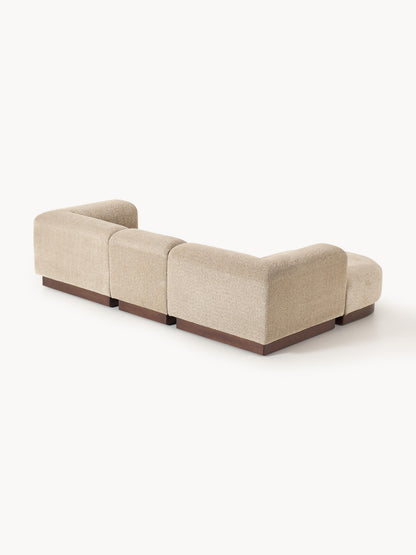 Modulares Sofa Natalie (3-Sitzer) aus Teddy-Bouclé mit Hocker (links/rechts)