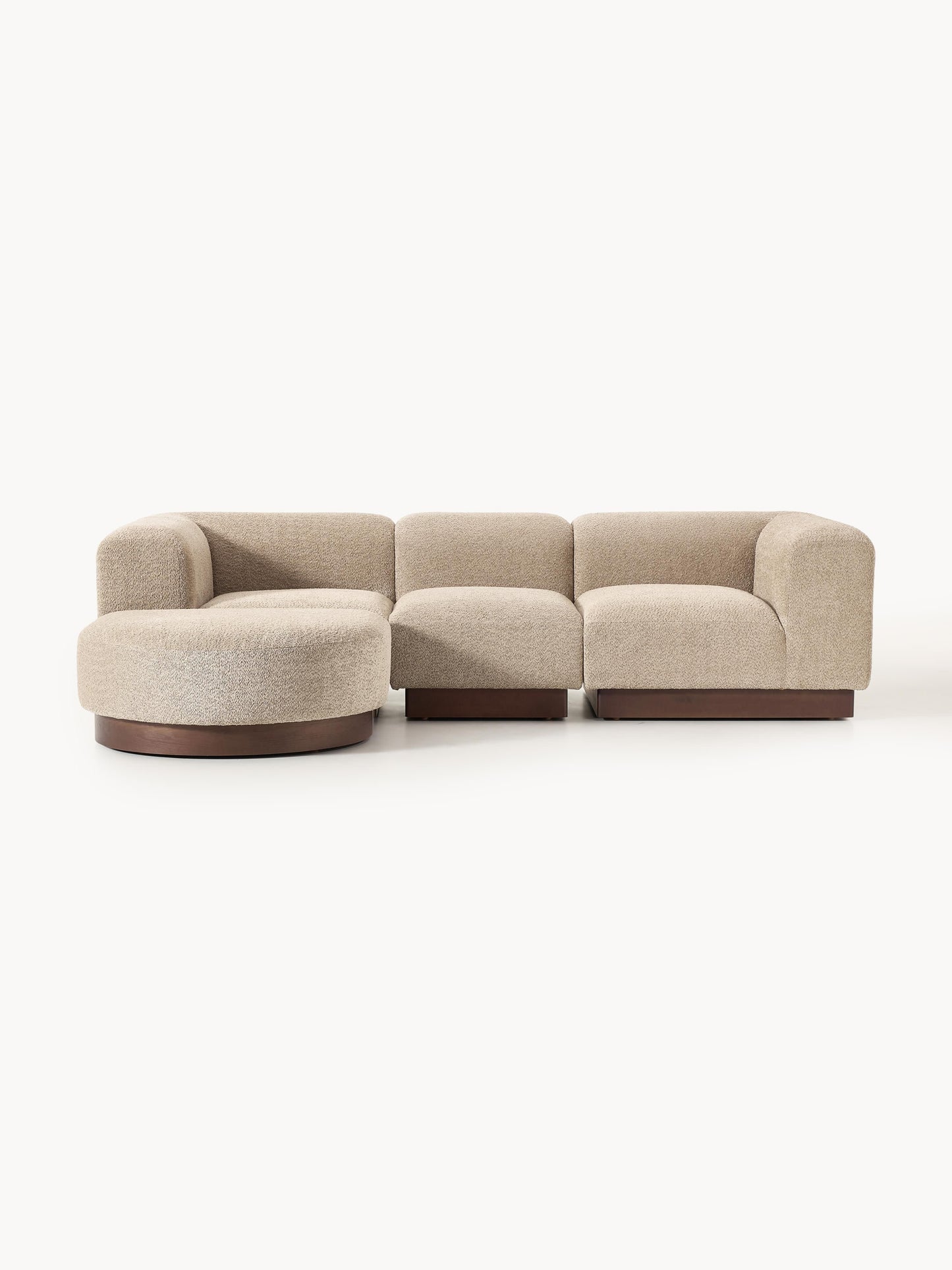 Galeriebild 1 - Modulares Sofa Natalie (3-Sitzer) aus Teddy-Bouclé mit Hocker (links/rechts)