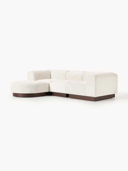 Modulares Sofa Natalie (3-Sitzer) aus Teddy-Bouclé mit Hocker (links/rechts)