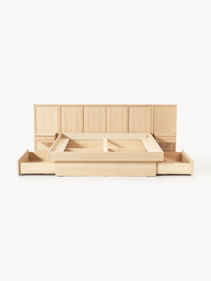 Holzbett Nanto mit Nachttischen und Kopfteil