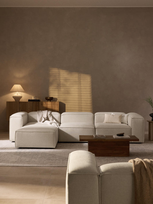Modulares Sofa Lennon (4-Sitzer) aus Leinen-Mix mit Hocker (links/rechts)