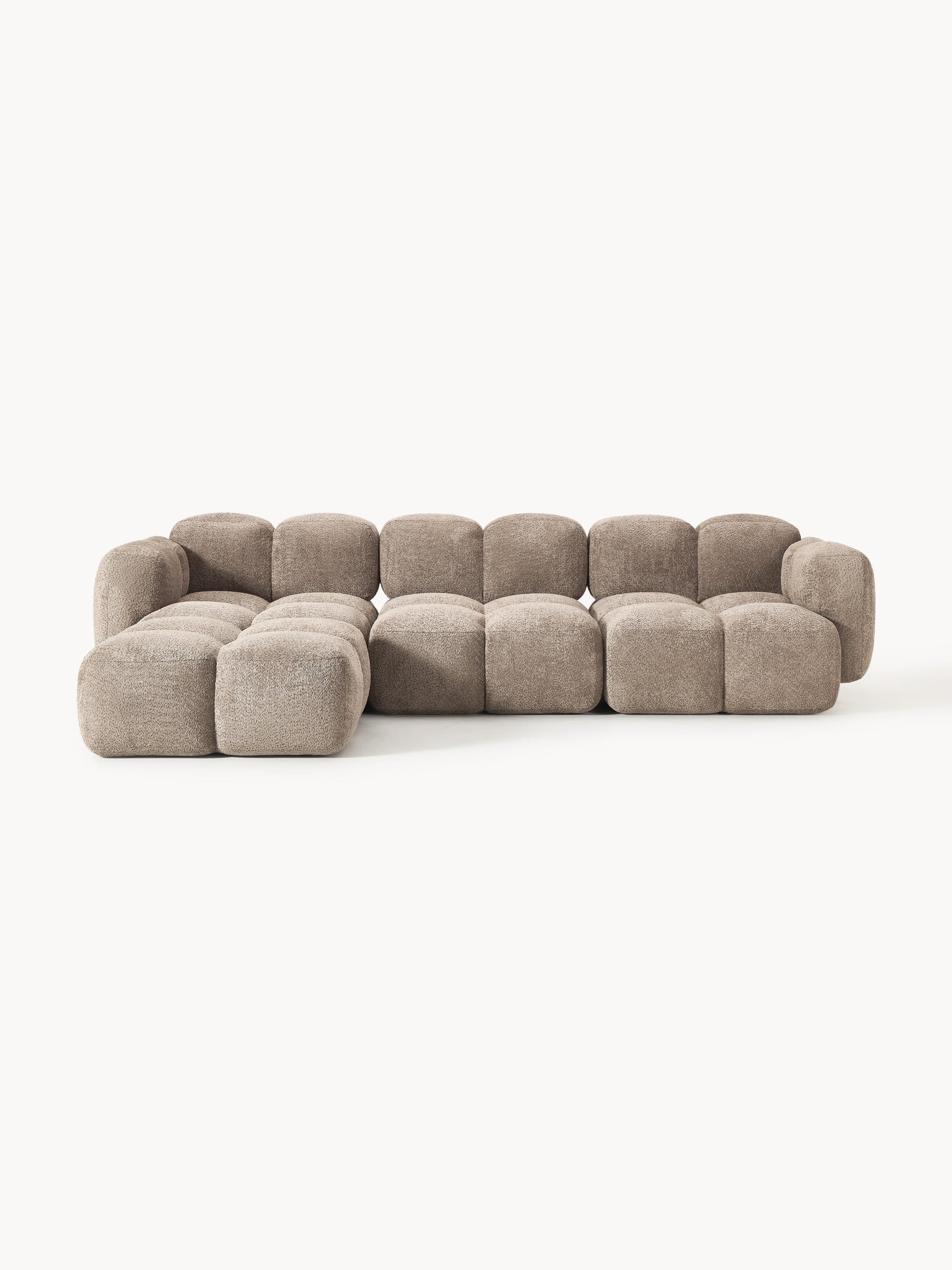 Galeriebild 1 - Modulares Sofa Tayla (4-Sitzer) aus Teddy-Bouclé mit Hocker (links/rechts)