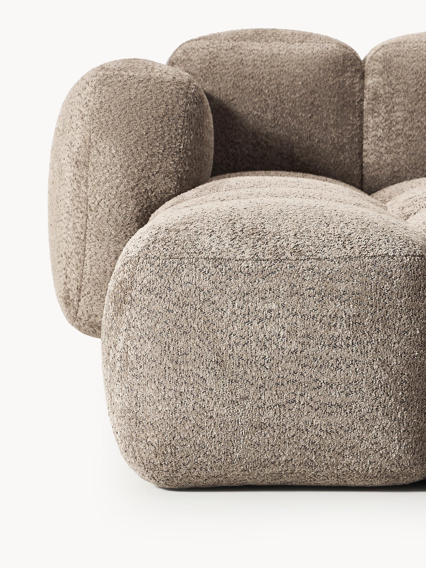 Modulares Sofa Tayla (4-Sitzer) aus Teddy-Bouclé mit Hocker (links/rechts)