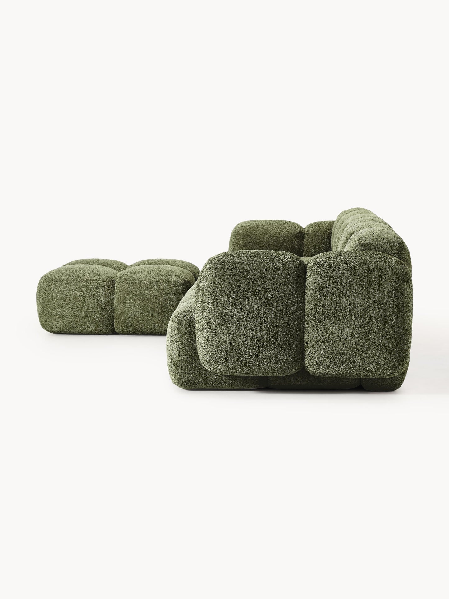 Modulares Sofa Tayla (4-Sitzer) aus Teddy-Bouclé mit Hocker (links/rechts)