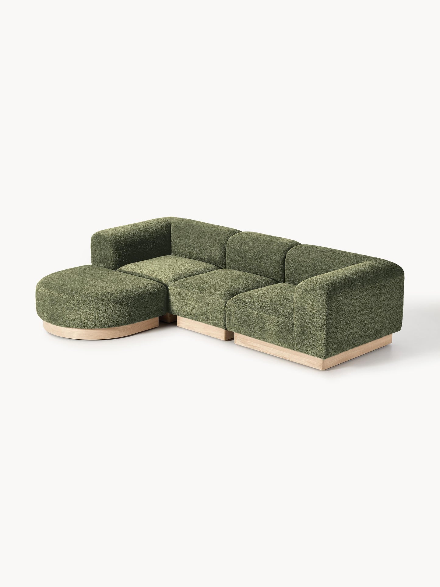 Modulares Sofa Natalie (3-Sitzer) aus Teddy-Bouclé mit Hocker (links/rechts)