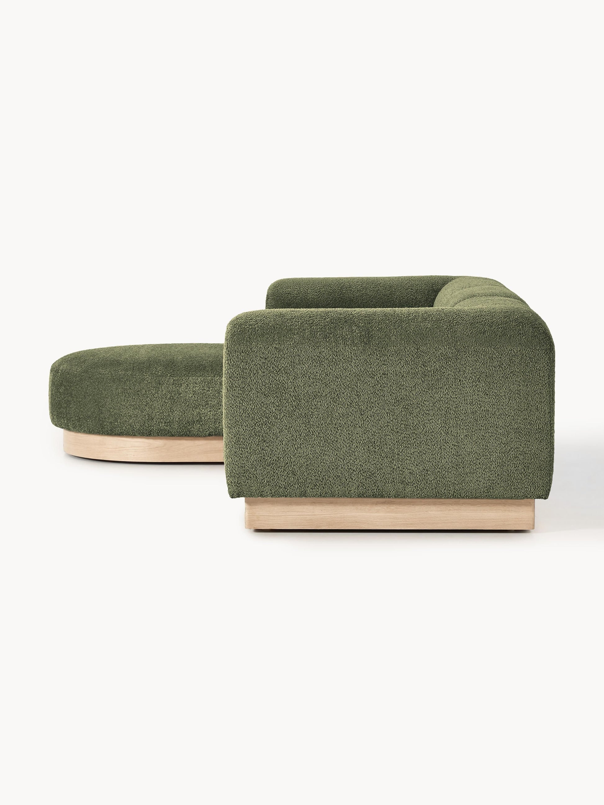 Modulares Sofa Natalie (3-Sitzer) aus Teddy-Bouclé mit Hocker (links/rechts)