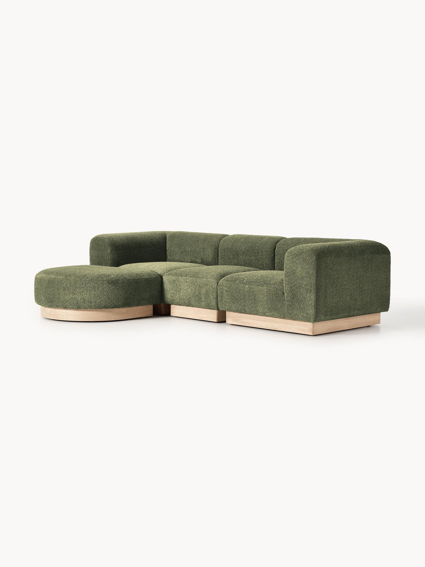Modulares Sofa Natalie (3-Sitzer) aus Teddy-Bouclé mit Hocker (links/rechts)