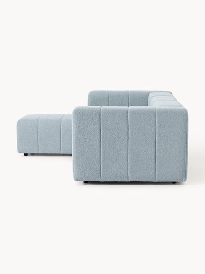 Modulares Bouclé-Sofa Lena (4-Sitzer) mit Hocker (links/rechts)