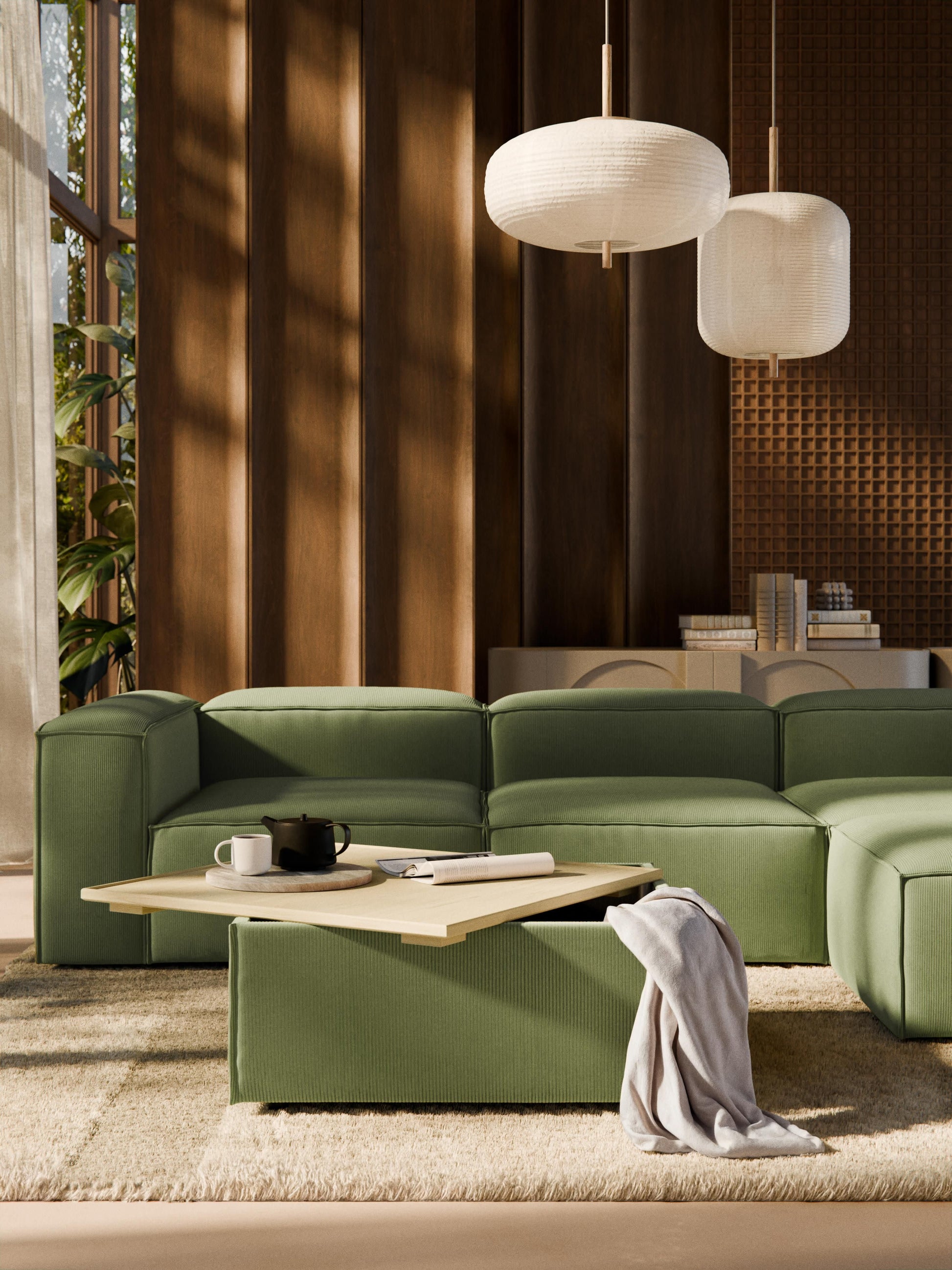 Sofa-Hocker Lennon aus Cord mit Stauraum