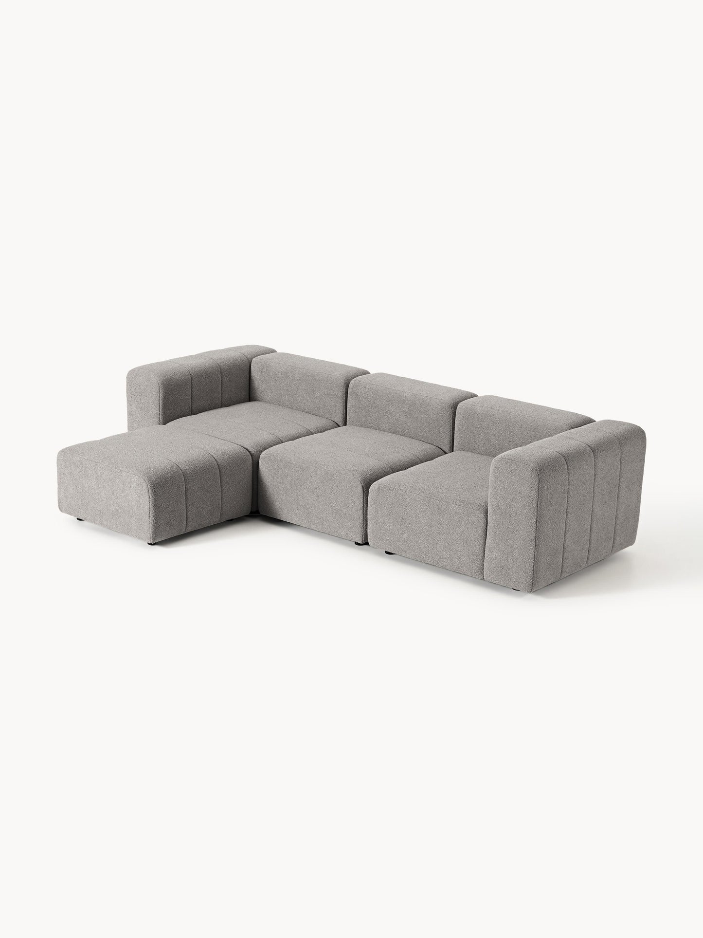 Modulares Bouclé-Sofa Lena (4-Sitzer) mit Hocker (links/rechts)