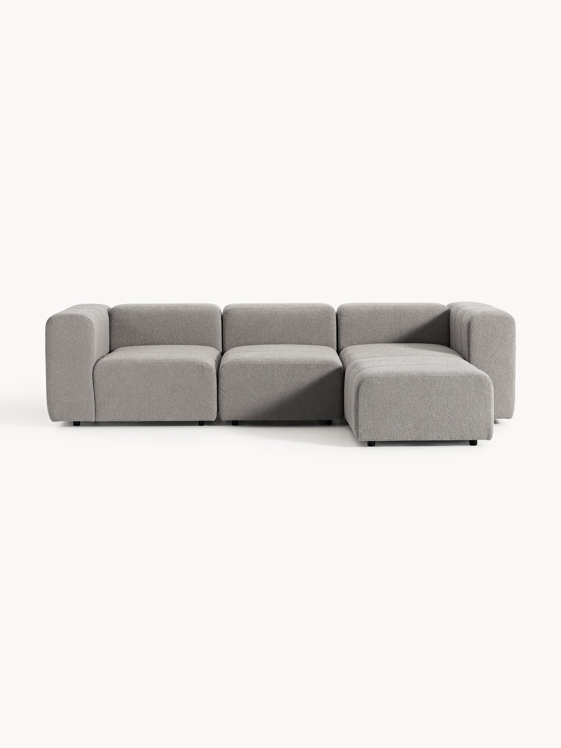Modulares Bouclé-Sofa Lena (4-Sitzer) mit Hocker (links/rechts)