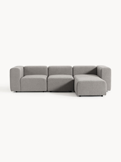 Modulares Bouclé-Sofa Lena (4-Sitzer) mit Hocker (links/rechts)