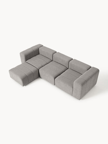 Modulares Bouclé-Sofa Lena (4-Sitzer) mit Hocker (links/rechts)