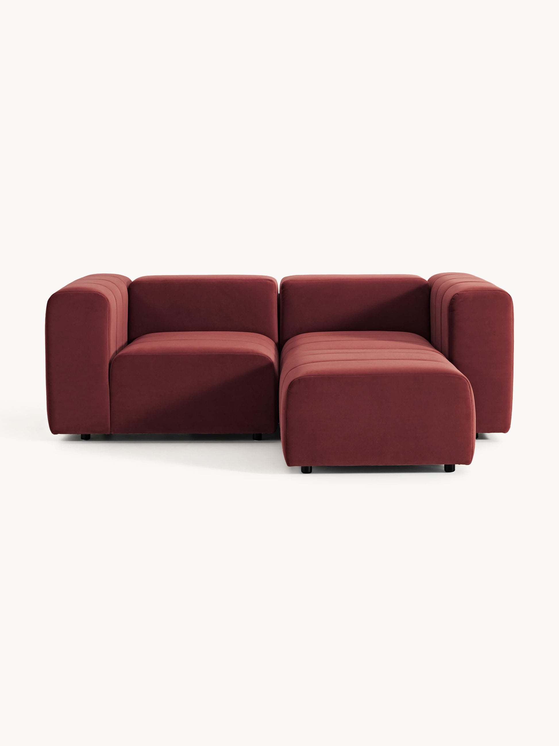 Modulares Samt-Sofa Lena (3-Sitzer) mit Hocker (links/rechts)