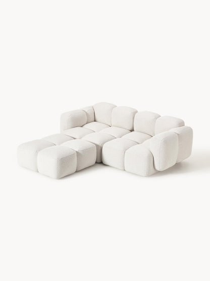 Modulares Sofa Tayla (3-Sitzer) aus Bouclé mit Hocker (links/rechts)