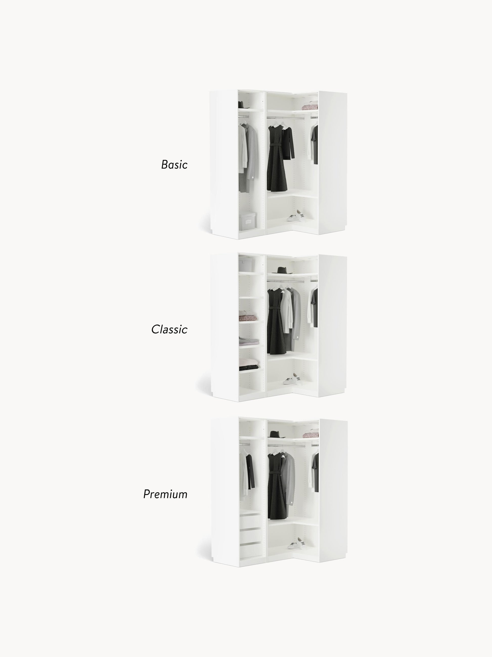 Modularer Eck-Kleiderschrank Leon, 165 cm Breite, in verschiedenen Größen