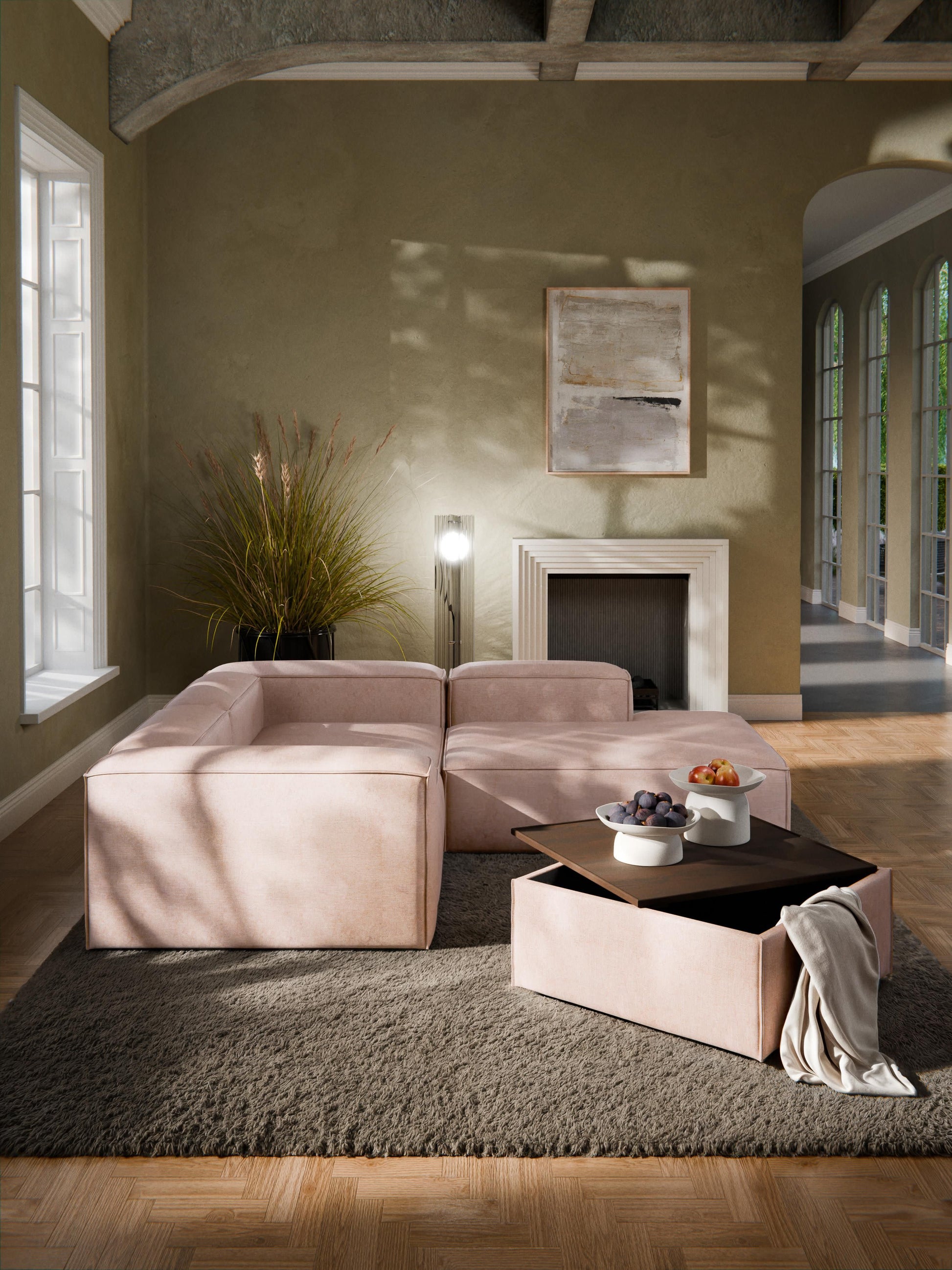 Sofa-Hocker Lennon aus Leinen-Mix mit Stauraum