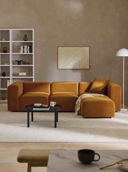 Modulares Samt-Sofa Lena (4-Sitzer) mit Hocker (links/rechts)