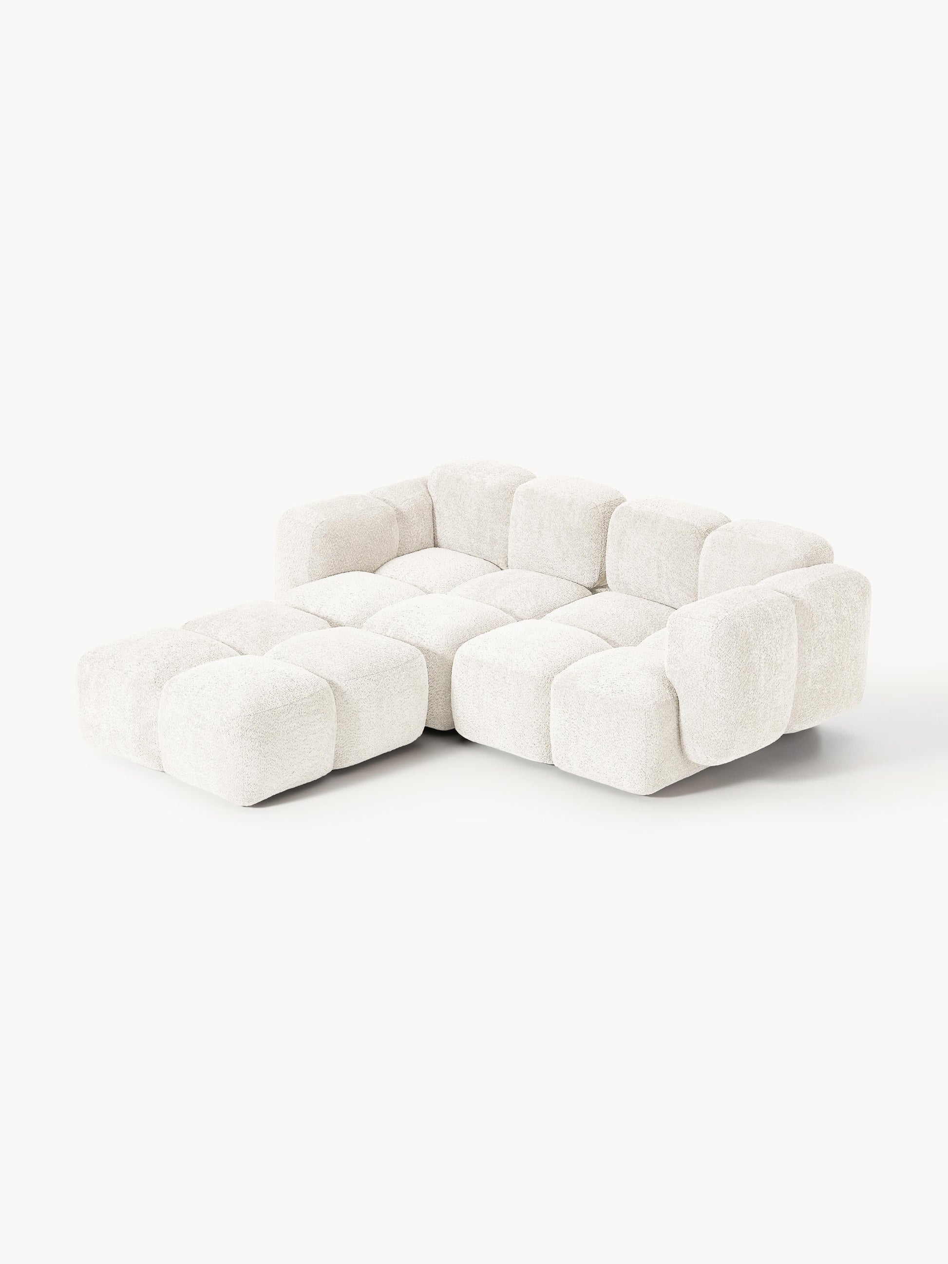 Modulares Sofa Tayla (3-Sitzer) aus Teddy-Bouclé mit Hocker (links/rechts)